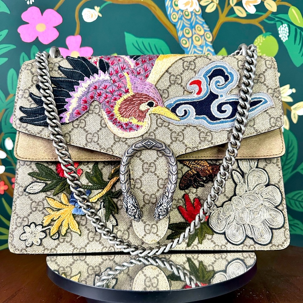 🦄💃 GUCCI RARE DIONYSUS Embroidered GG Supreme Coated Canvas